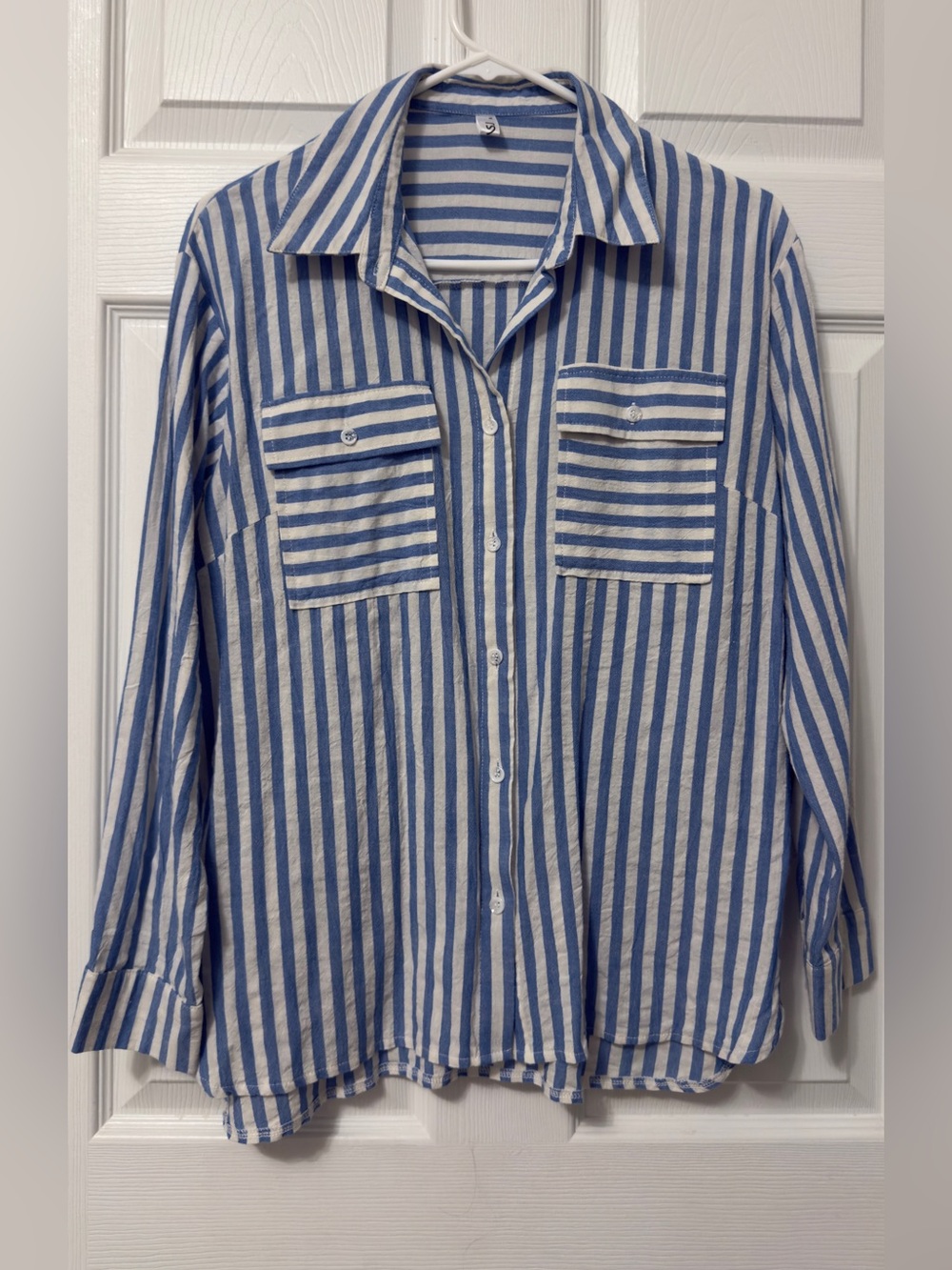Women's Blue and White Striped Button-Down Shirt